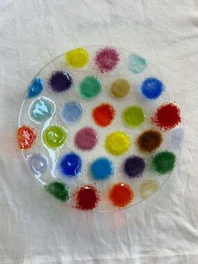 Multicolor Polka Dot Fused Glass Plate